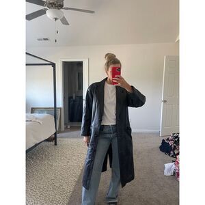 Vintage Outbrook Black‎ Leather Classic Trench Coat